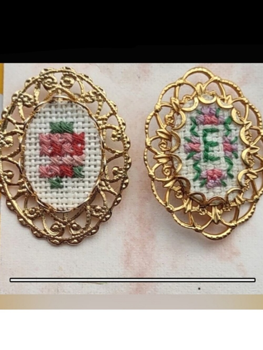 2-pcs Vintage Cross-stitch Initial E Stick Pin Lot of 2